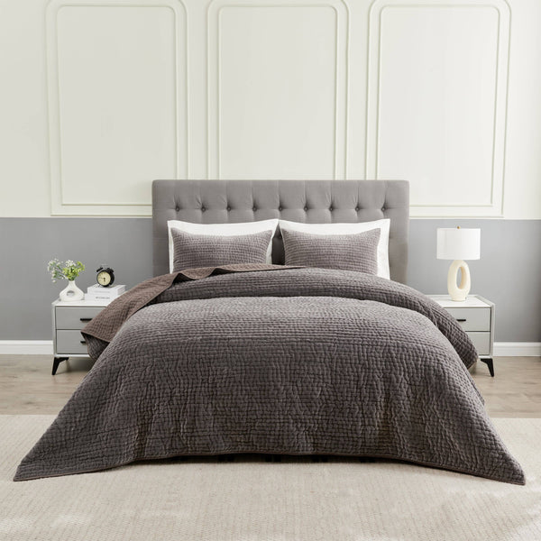 Tamara Velvet Quilt Set-Blue Hand Home