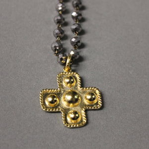 N133P Pearl Rosary Chain with Large 10-inch Gold Cross.-Blue Hand Home