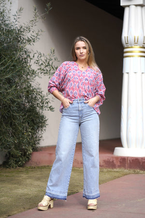 Anjou Top O/S Navy Pink-Blue Hand Home