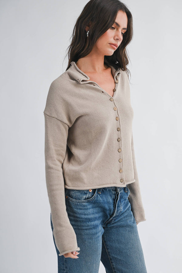 5221hk Button Front Cropped Knit Cardigan