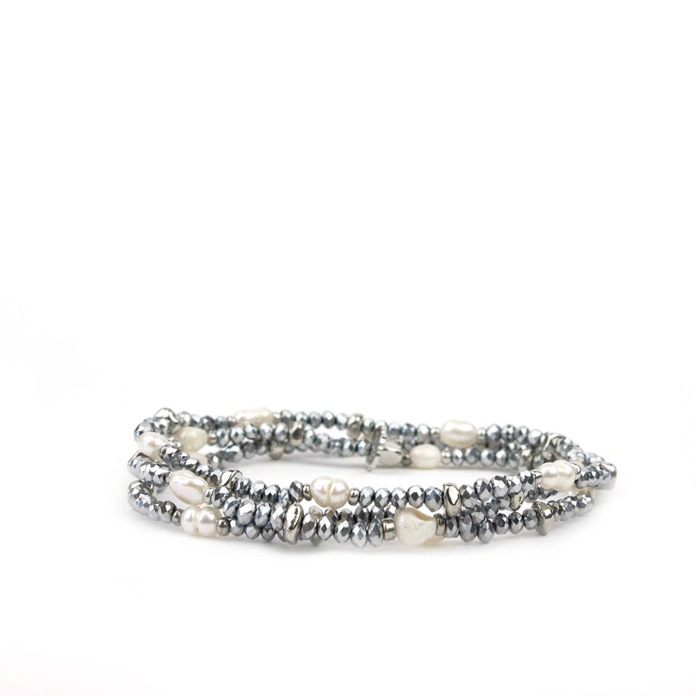 Crystal beaded pearl wrap bracelet-Blue Hand Home