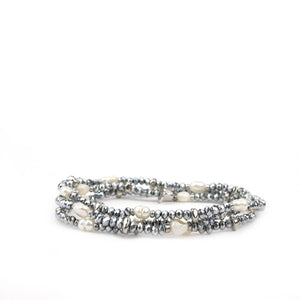 Crystal beaded pearl wrap bracelet-Blue Hand Home