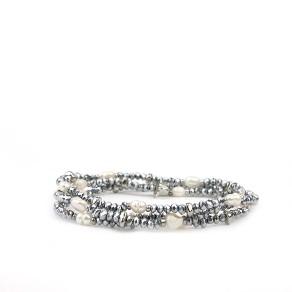 Crystal beaded pearl wrap bracelet-Blue Hand Home