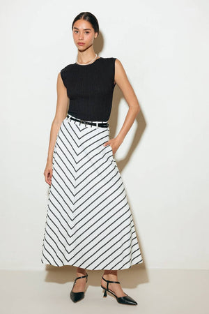 A Striped Woven Midi Skirt - Fk1162-Blue Hand Home