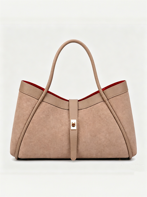 Genuine Suede And Togo Leather Bag, Made In Italy With Strap: Cuoio