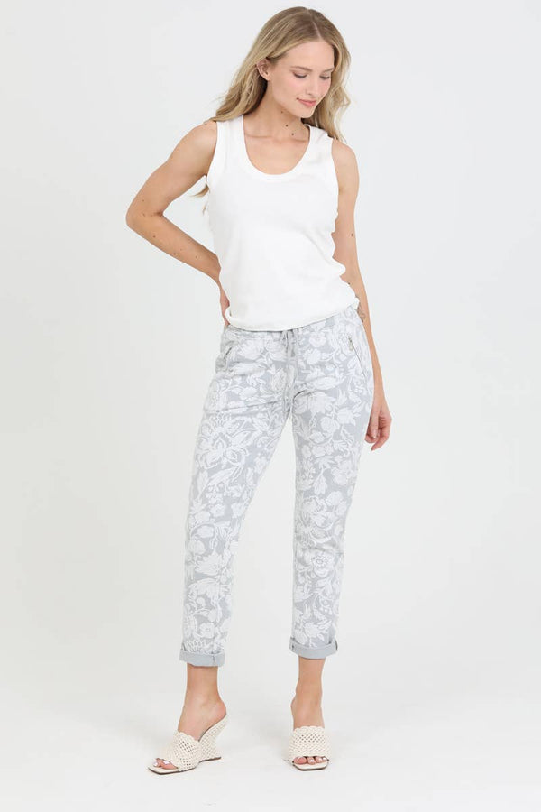 NP746-BW74 FLORAL PRINT JOGGER PANTS