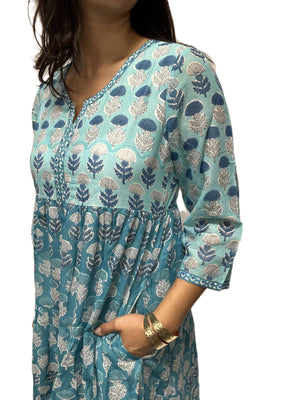 Long Sleeve Midi Dress-Blue Hand Home