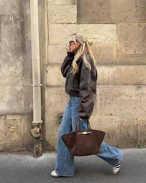 Genuine Suede Bag With Leather Details Made In Italy