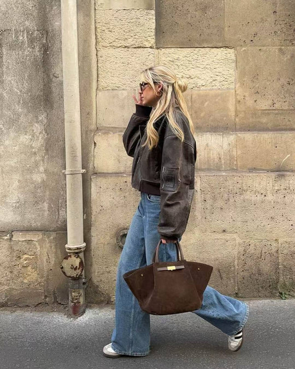 Genuine Suede Bag With Leather Details Made In Italy