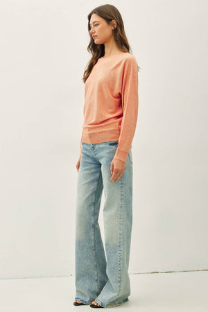 Dolman Sleeve Boat Neck Fine Sweater