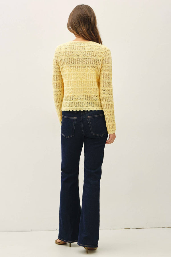 Openwork Knit Scalloped Edge Cardigan-Blue Hand Home