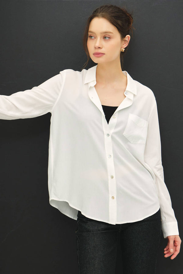 CLASSIC CUT BUTTON UP LONG SLEEVE TOP-Blue Hand Home