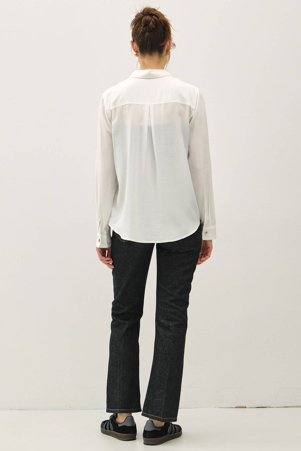 CLASSIC CUT BUTTON UP LONG SLEEVE TOP-Blue Hand Home