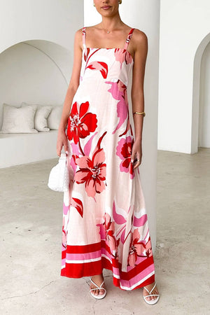 2025 summer Tropical hibiscus floral print flare swing dress-Blue Hand Home
