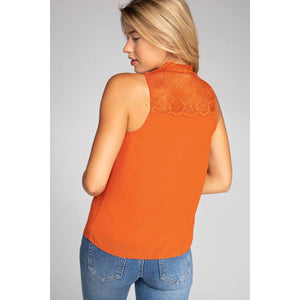 Halter Mock Neck With Lace Trim-Blue Hand Home