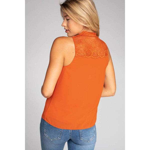 Halter Mock Neck With Lace Trim-Blue Hand Home