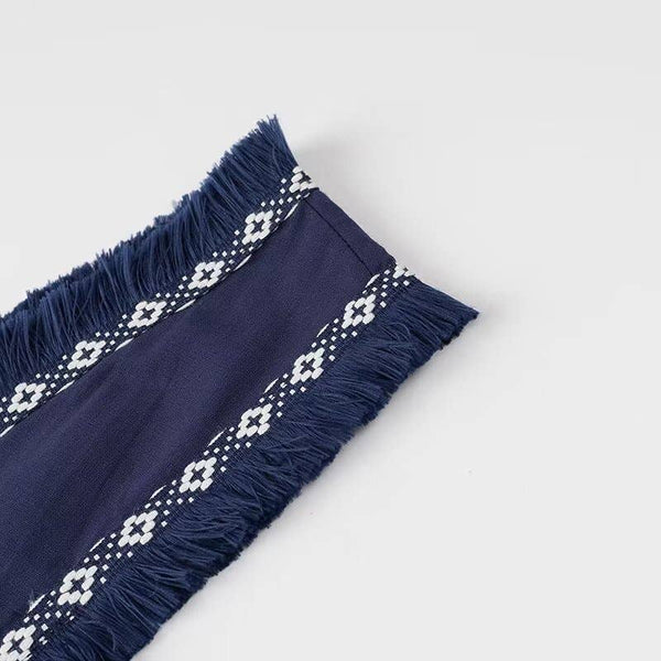 Stylish V-Neck Tassel Panels With Swing Maxi Dresses-Blue Hand Home