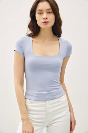 Square Neck Knit Tee-Blue Hand Home
