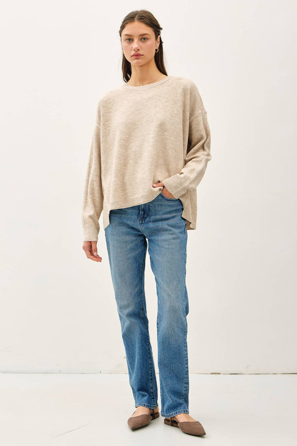 OVERSIZED SLUB YARN SWEATER WITH BACK STITCHING-Blue Hand Home