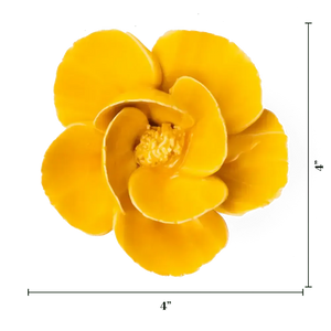 Yellow Poppy Ceramic Flower Wall Hangings - Handmade Boxed-Blue Hand Home