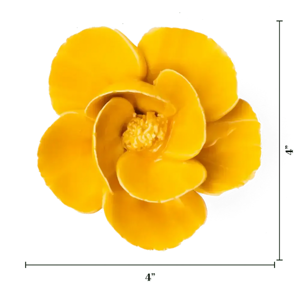 Yellow Poppy Ceramic Flower Wall Hangings - Handmade Boxed-Blue Hand Home