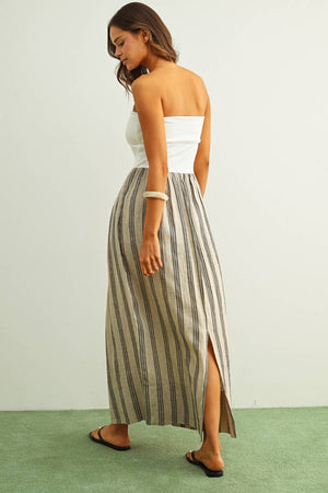 D5725 STRIPED PATTERN KNIT WITH RIBBED TOP COMBINATION DRESS-Blue Hand Home