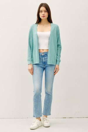 OPEN FRONT DOLMAN SLEEVE SLUB CARDIGAN-Blue Hand Home