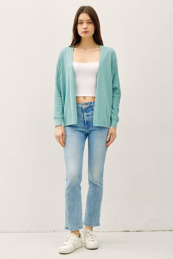 OPEN FRONT DOLMAN SLEEVE SLUB CARDIGAN-Blue Hand Home