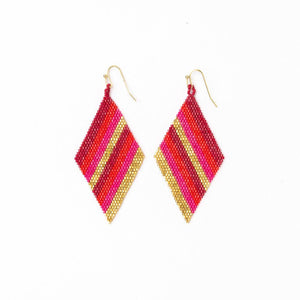 Frida Diagonal Ombre Stripes Beaded Earrings Hot Pink-Blue Hand Home