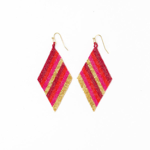 Frida Diagonal Ombre Stripes Beaded Earrings Hot Pink-Blue Hand Home