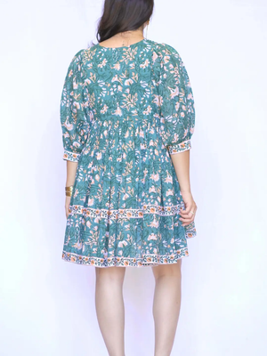 Raya Mini Dress Green-Beige-Blue Hand Home