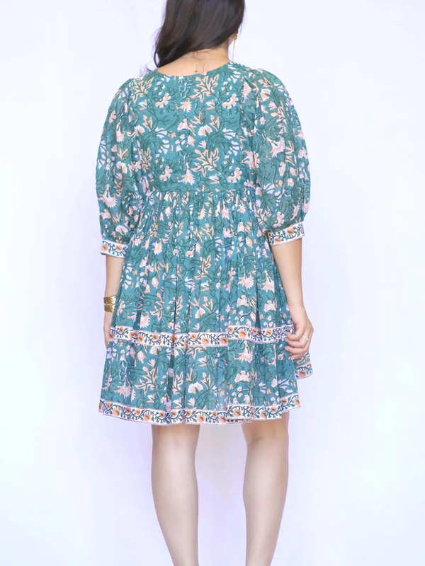 Raya Mini Dress Green-Beige-Blue Hand Home