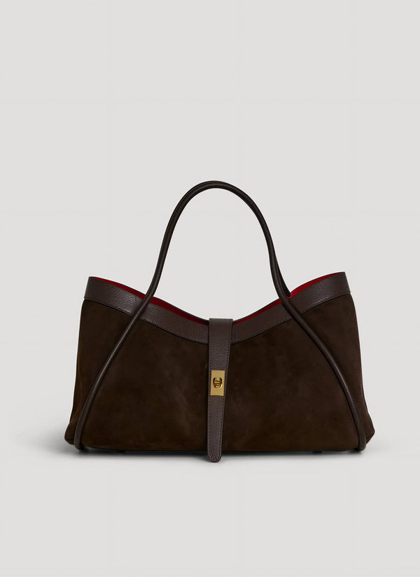 Genuine Suede And Togo Leather Bag, Made In Italy With Strap: Black