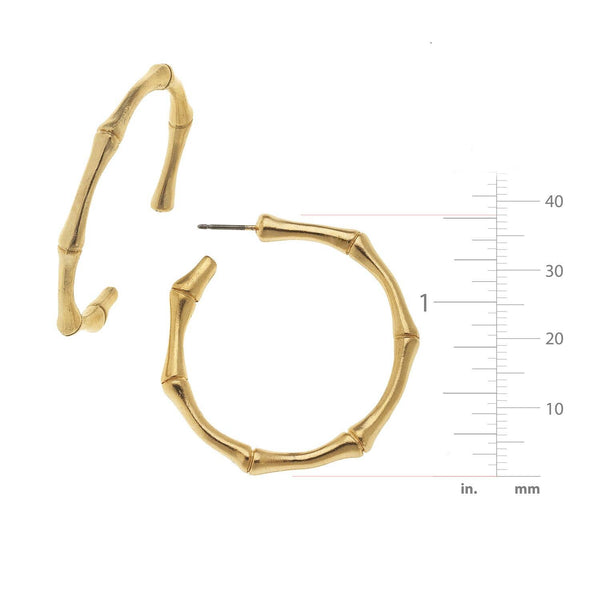 Gold Bamboo Hoop Earrings-Blue Hand Home