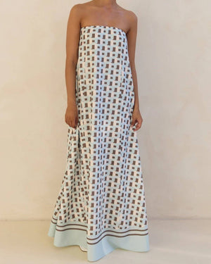 Summer Sexy Tube Top Printed Swing Dress-Blue Hand Home
