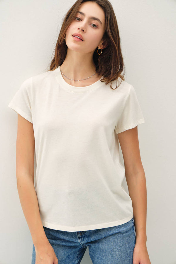 SOFT ROUND NECK SOLID BASIC TEE SHIRT-Blue Hand Home
