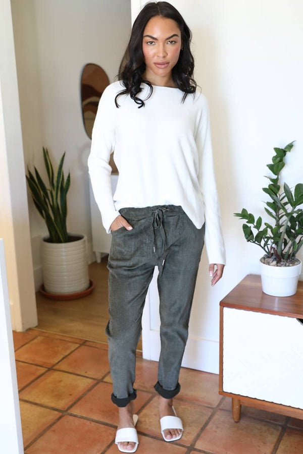 NPA28-ASIS ONE SIZE STRETCH CORDUROY DRAWSTRING WAIST PANTS-Blue Hand Home