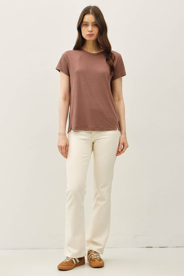 LINEN CLASSIC ROUND NECK SPLIT HEM T-SHIRT-Blue Hand Home