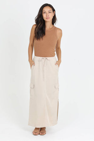 N6373-ASIS TENCEL CARGO POCKET MAXI SKIRT-Blue Hand Home