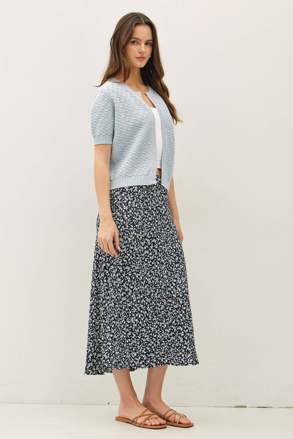 TEXTURED SHORT SLEEVE CARDIGAN-Blue Hand Home