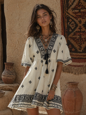 T26129192-Embroidered Bohemian Mini Dress-Blue Hand Home
