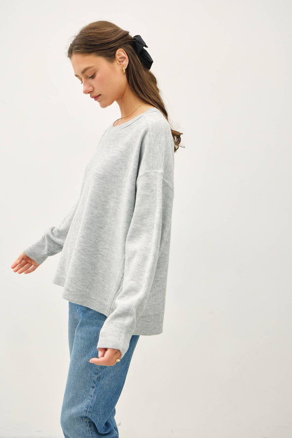 OVERSIZED SLUB YARN SWEATER WITH BACK STITCHING-Blue Hand Home