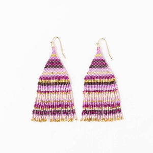 Lexie Horizontal Stripes Beaded Fringe Earrings Purple-Blue Hand Home