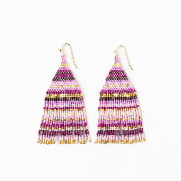 Lexie Horizontal Stripes Beaded Fringe Earrings Purple-Blue Hand Home