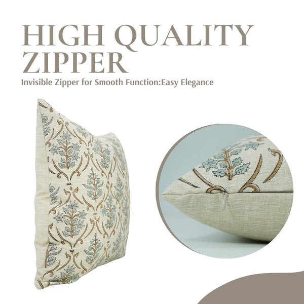 Block Print Handmade Linen Blend Pillow Cover- Vishal Pushp-Blue Hand Home
