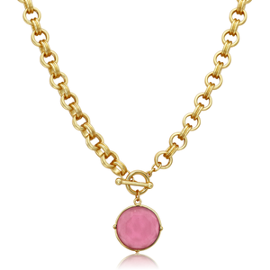 Cabochon Pendant Necklace - Mother of Pearl-24K Gold Plated