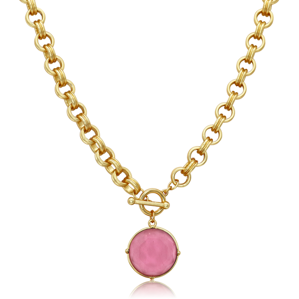 Cabochon Pendant Necklace - Mother of Pearl-24K Gold Plated