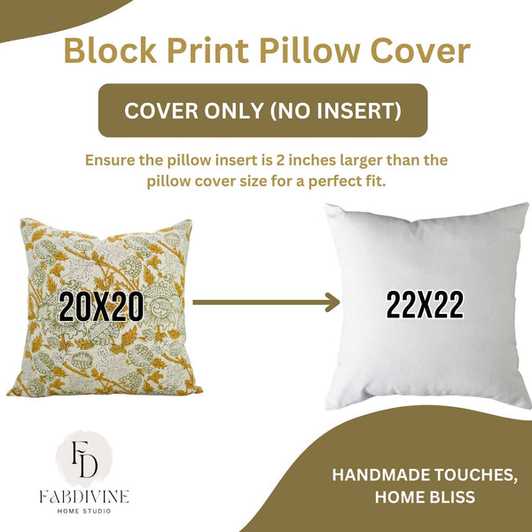 Handmade Block Print Viscose Linen Pillow Cover- Aakash-Blue Hand Home