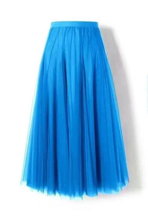 20 colors Flowy Elastic Waist Tulle Pleated Skirt-Blue Hand Home