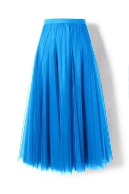 20 colors Flowy Elastic Waist Tulle Pleated Skirt-Blue Hand Home